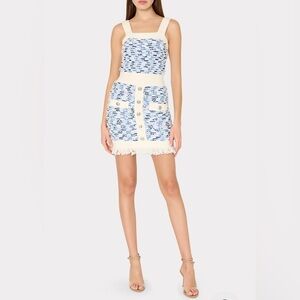 Milly Textured Knit Tweed Dress in Blue and White
